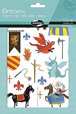Maildor AE135O - Un sachet Gommettes Dreamy 6 planches 14,8x21cm, Chevaliers (120 stickers)