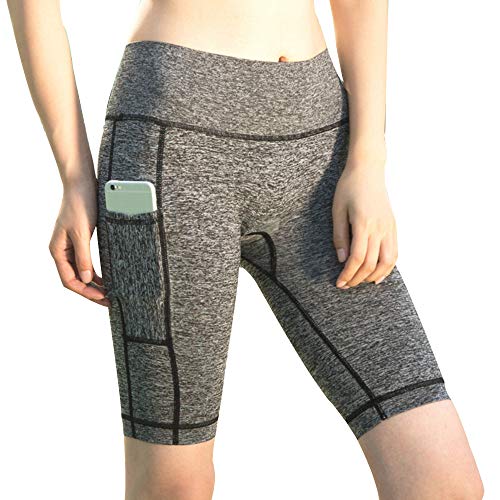 laamei' Femme Short de Sport Amincissant Push Up Leggings Élastique de Yoga avec Poche Minceur de Compression Respirant Sexy Fitness Running Pantalon Court Opaque Stretch Gaine