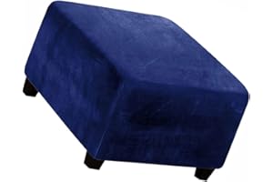 ZZDZW Square Ottoman Slipcover Velvet Small/Medium/Large Stretch Ottoman Cover Slipcover for Wingback Chair Stool Protector cover/Sofa Leather Storage Footstool (Color : Navy blue, Size : 62-76cm)