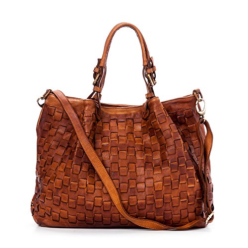 Ira del Valle, bolso de mujer, confeccionado en auténtica piel tejida vintage, Made in Italy, modelo Caraibica Bag, bolso grande y bandolera con correa para el hombro para mujer