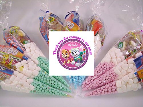 20 x Personalised Pink Paw Patrol Themed Pre Filled Sweet Cones Kids Party Bags Starmix Tangfastics Children's Birthday