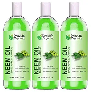 Dravida Organics Neem Carrier Oil (100ML) Pure Natural For Skin care & Hair Oil - 100 ml - Pack of 3