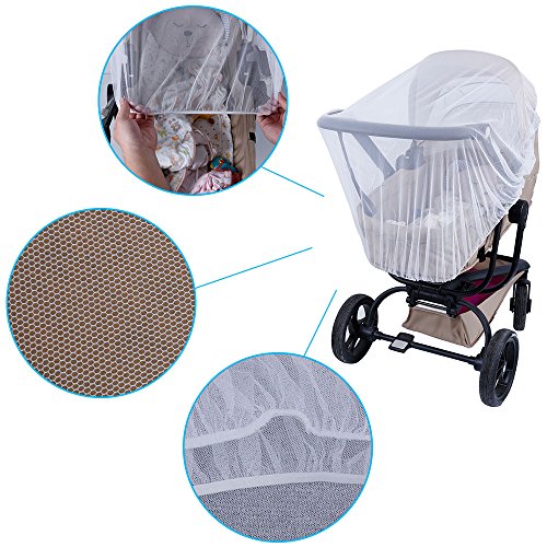 Lictin Insektenschutz für Kinderwagen, Mückennetz für Kinderwagen, Moskitonetz für Kinderwagen, Buggy, Schutz vor Moskito Insekt, reißfest und waschbar, Weiß, 57 inch - 4