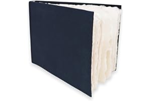 Artway Indigo - Libro di Schizzi in Carta di Cotone - A5 Paesaggio - 70 Facciate/35 Pagine di Carta di Cotone 100% Stracciata da 250gsm a Trama Media - 100% Fatto a Mano