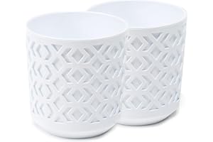 PECZEKO Macetas Mate Macetas Decorativas Hierbas Macetas Redondas de plástico duraderas y Ligeras para salón, Comedor, Cocina, terraza, balcón Juego de 2 Piezas (Blanco/Blanco, diámetro 19 cm)