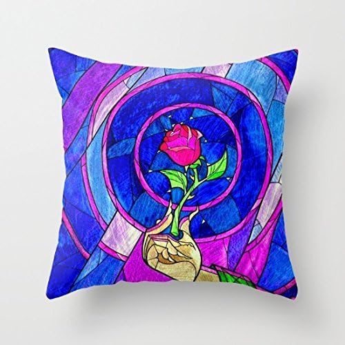 Beauty And The Beast Red Rose Flower Decorative Throw Pillow Cover 18 x 18 Valentines Day Gifts