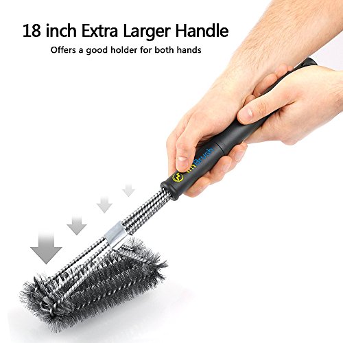 BBQ Grillbürste, Sounor 3 in 1 BBQ Edelstahl Grillbürste, 360° Reinigung, 18″ Extra Langer PP Wärmedämmung Griff, Langlebig Gewebt Edelstahldraht Borsten Perfekt für Holzkohle-Grill, Gas-Grill und Elektro-Grill (Schwarz) - 3