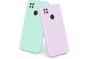 Yisica 2Pack Fundas para Xiaomi Redmi 9C / Xiaomi Redmi 9C NFC,Funda de Liquida Silicona con Forro de Microfibra Suave Protección Completa Antigolpes Anti-rayones Case(Hierba Morada/Cian Claro)