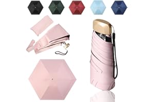 Tirimbeles Paraguas Plegable de Bolsillo para Viaje, Sombrilla de Mano 6 Varillas, Mini Paraguas Protección Solar UV, Compacto y Elegante con Funda, Ideal Viajar y Bolsos Pequeños