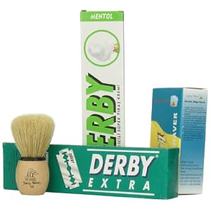 Shaving Factory SF291 Double Edge Safety Razor/Shaving Factory Hand Made Shaving Brush XS Derby Shaving Cream Menthol… - Image 4