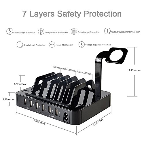 Ladestation, AOLOX 6-Port USB Desktop Ladegerät Organizer für USB-Charged Gerät - 5