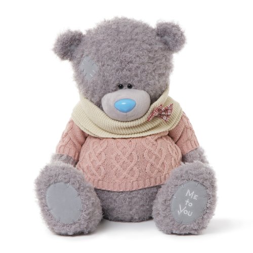 Me to You 18-inch Tatty Teddy Bear Wearing a Knitted Jumper and Snood Sits (Grey)