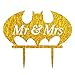 Produktbild Lanlan Herr und Frau Buchstabe Hochzeit Tortenaufsatz Acryl Shining Bride Groom Engagement Jahrestag Kuchen Dekoration Fledermaus Form, Golden