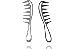 TIMEMEET 2 Pezzi Pettine Denti Larghi, Pettini per capelli, Pettine Largo, Pettine per acconciature, Pettine per arricciare, Pettine per acconciature retrò, Antistatico, Strumenti per capelli (Nero + Grigio)