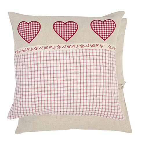 KT020.023 Kissenbezug Kissenhülle Kissen Herzen Rot kariert Natürlich OHNE IN...