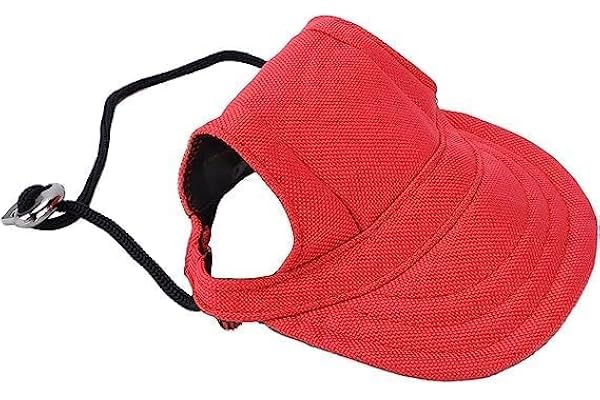 PETS EMPIRE Cotton Baseball Cap for Dogs - Adjustable Outdoor Sport Sun Protection Visor with Ear Holes for Summer - Puppy Small Dog Outfit (Small Size, Red), 1 Count
