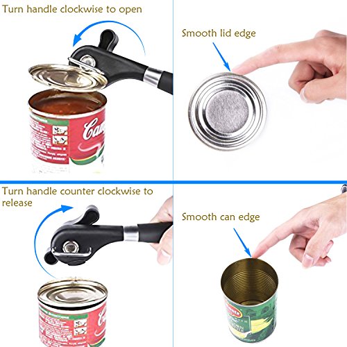 Dosenöffner, PEMOTech® Professionelle Ergonomische Gerundete Ecke (Manuelle Seitengeschnittene Dosenöffner), Sharp-Easy-Turn Design mit Weichem Griff, Hochwertiger Küchendose und Deckelheber, Welches das Essen Nicht Berührt - 4