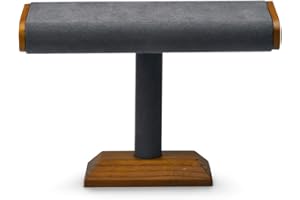 Oirlv Solid Wood T-Bar Watch Display Stand Jewellery Organizer Holder for Watch Bracelet Bangle Storage and Display (Grey)