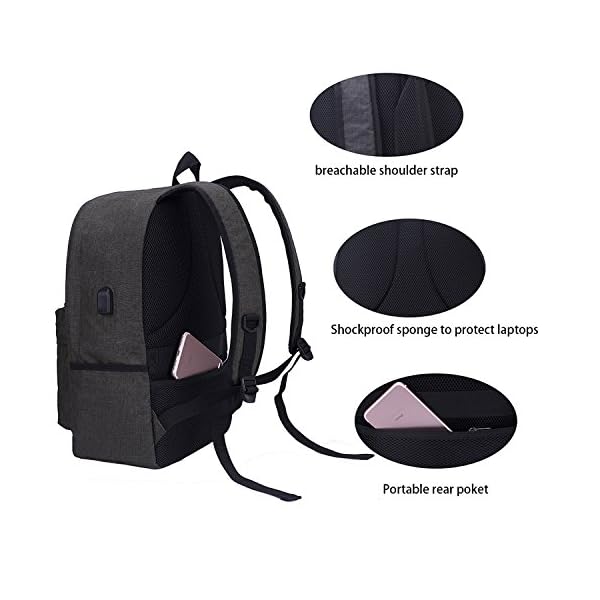 Laptop Backpack, Beyle Slim Anti-Theft Water Resistant Travel Laptop Backpacks for Men Women with USB Charging Port School Computer - Image 4