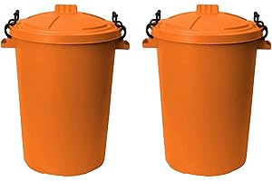 TENLITE Set of 2-50Litre ORANGE Heavy Duty Plastic Clip Lock Lid Bin Indoor or Outdoor Rubbish, Trash Can, Dustbin Waste or Storage of Animal Feed, Colourful Bins - Made in U.K. (Orange)