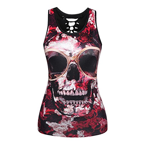 Mxssi Femmes Filles Été Sexy Casual Gothique Crânes Imprimé Rock Punk Vest Tee Top Tshirt Style 13 S