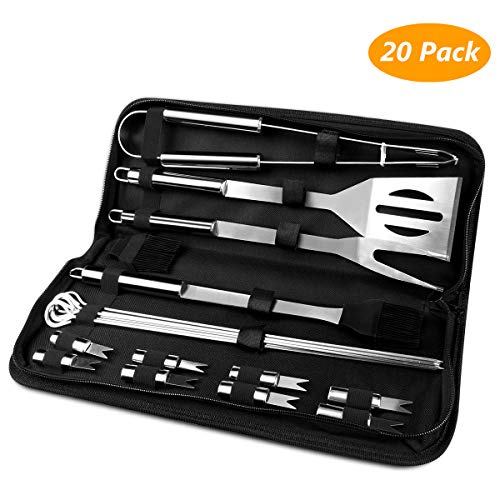 Tencoz Grillbesteck, BBQ Grillzubehör 20 Set, Barbecue Grillen Werkzeuge Koffer aus Edelstahl