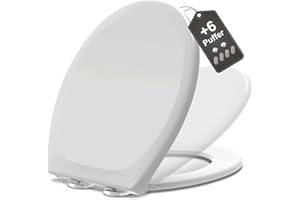 MEEJEE Copriwater Universale, Tavoletta WC Bianca Ovale Ammortizzata, Sedile WC Soft-Close, Copri WC Universale, Asse WC Facile da Montare, Tavoletta Bagno, Copriwater Hotel e Ospiti