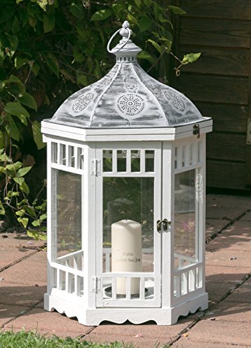 Laterne Holz weiß 6eckig Holzlaterne Windlicht Kerzenhalter Shabby Chic Auswahl (Groß (38x38x68cm)) - 3