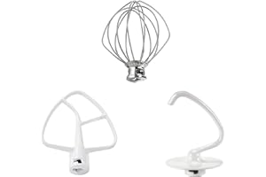 YSISLYBIN Küchenmaschinen Zubehör-Set, 3-teiliges Kitchen Aid Zubehör aus Edelstahl mit K45WW Schneebesen, K45DH Knethaken und K45B Flachrührer Zur Herstellung einer Vielzahl Köstlicher Speisen wie Kuchen