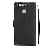 FESELE Dreamcatcher Schutzhülle für [Huawei P9] Feder Traumfänger Prägung Brieftasche Hülle Leder Flip Case Handyhülle mit Magnetverschluss, Huawei P9 Card Slot Vintage Series Wallet Cover Ledertasche Leder-Mappen-Karten-Slot-Abdeckung im Bookstyle Ständer Kartenfach für Huawei P9 + Blau Eingabestift Stylus Touch Pen-Traumfänger,schwarz - 2