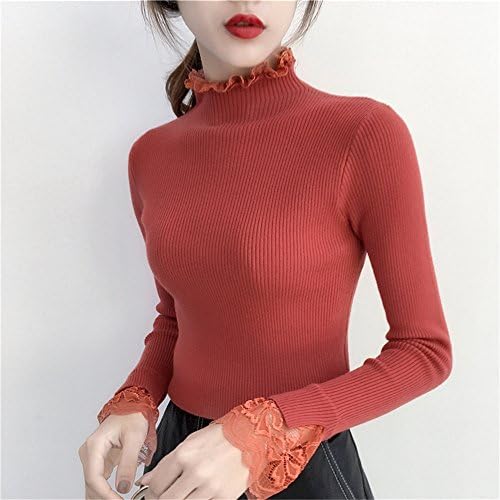 A knitted sweater lace collars knitted sweater shirt turtleneck sweaters,Brick red,F