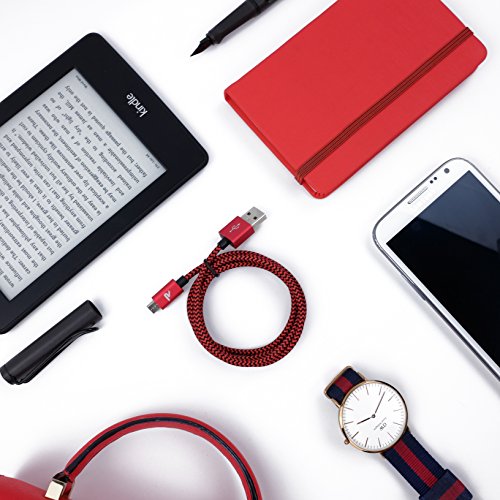 Micro USB Kabel Nylon 1m / 3.3ft [2-Pack] – Rampow® 2.4A [ Micro USB Schnellladekabel ] geflochtenes Samsung Ladekabel / Ladekabel Samsung – Lebenslange Garantie – High Speed Sync und Ladekabel für Android Smartphones, Samsung Galaxy, HTC, Huawei, Sony, Nexus, Nokia, Kindle und mehr – Rot und Schwarz - 6