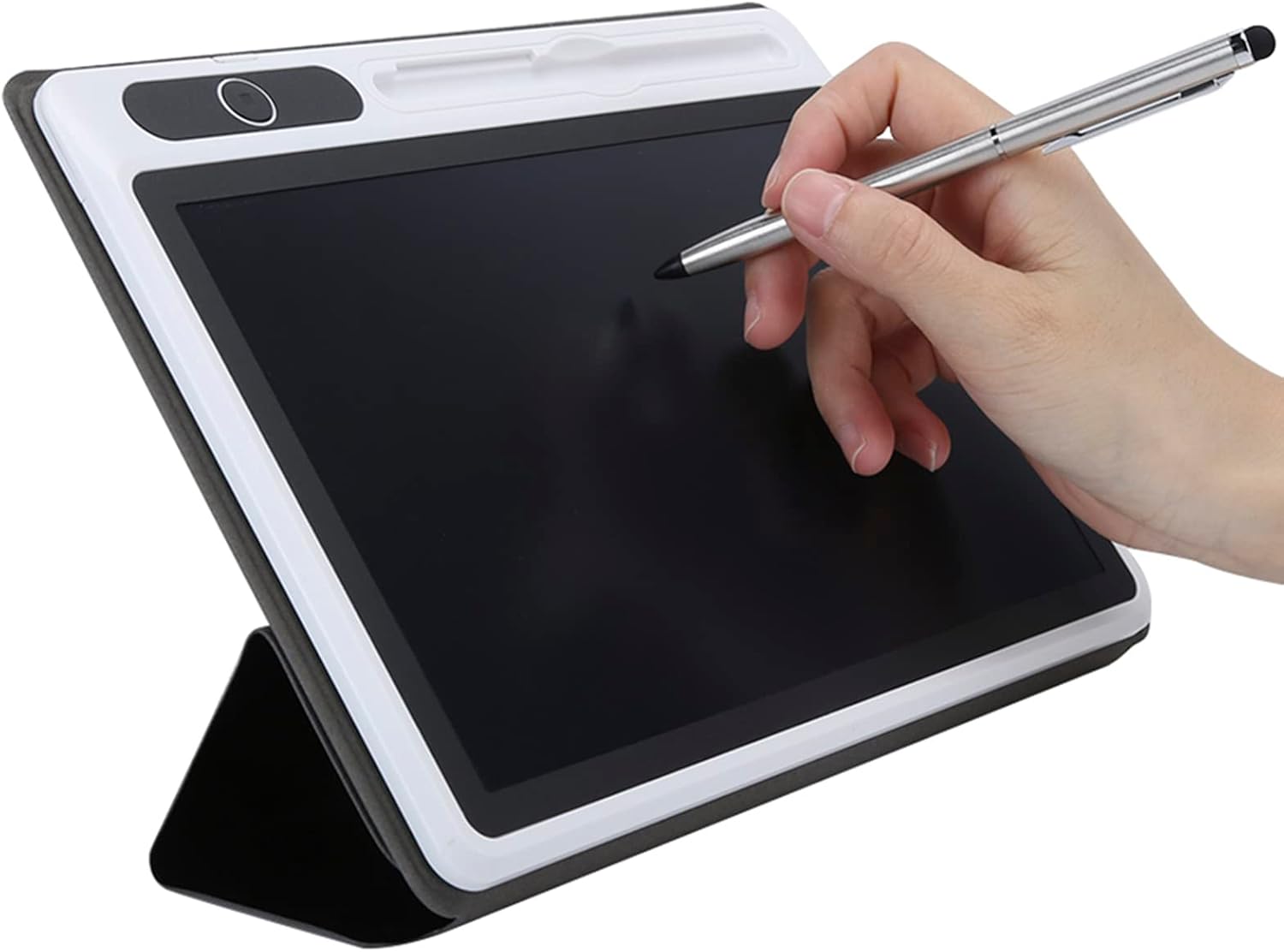 LCD Writing Tablet, Doodle Scribbler Pad Flexible and Bright Drawing Board for Business Supplies, with Hand Painting Tool (Black (with leather case))