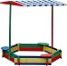 Produktbild Sandkasten 6-Eck mit 3 Sitzen MIT DACH wetterfest - Sandkiste Sandbox Spielkasten Holzkiste Sandspielkasten