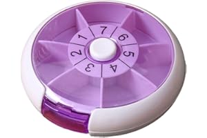 Auriselle Ablettenbox 7 Giorni Rotante Portapillole con 7 Scomparti Rotondo e Portatile Scatola di Farmaci Compresse Conservazione in Portapillole, Ideale per 7 Giorni o Dispenser Settimanale, Viola
