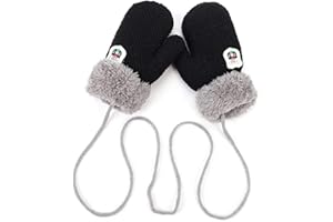 INSZKOOS Moufles Enfants Thermique Gants Hiver Automne Epais Mitaines Tricoté Douce Gants avec Corde Epais Plein-Doigts Motif Cartoon Mignon Gloves Ski Snowboard Camping Vélo pour Bébé Garçons Filles 0-3 Ans