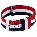 RE:CRON Damen Uhrenarmband Nylon mit Edelstahl Schnalle 18 mm breit kompatibel mit Daniel Wellington Uhren - dunkelblau weiß rot