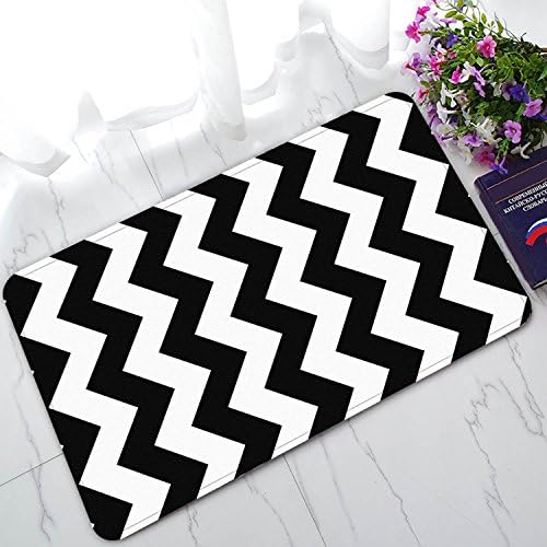 Custom Black White Chevron Zigzag Stripe Pattern Door Mats Cover Non-Slip Machine Washable Outdoor Indoor Doormat 30x18inch
