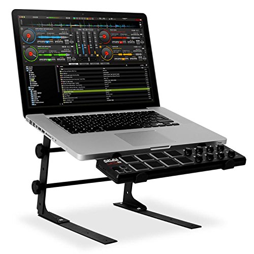 resident dj LTS 1ZLap Laptopständer DJ Notebooktisch mit verlängerbarer Ablage (arretierbar, für DJs / Musiker, Material: Stahl) schwarz
