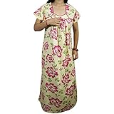 Indiatrendzs Women's Pink Floral Cotton Nighty XL