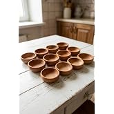 Atbyhome 12 Par&ccedil;a Doğal Kayın Ağacı Ahşap &Ccedil;erezlik Kaseler - 10 cm Kahvaltılık ve Mezze Sosluk Seti