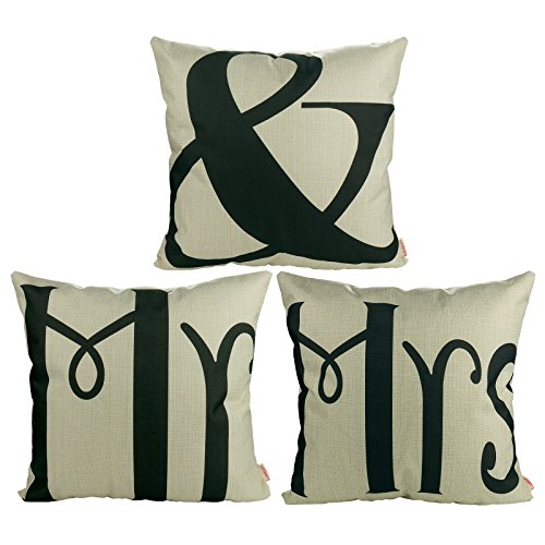 Luxbon 3er Set ( Mr & Mrs) Leinen Kissenbezug Lendenkissen Sofakissen Haus Cafe Zimmer Auto Deko 18 x 18 ''