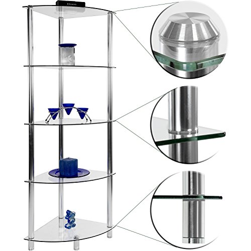 STILISTA® Designer Eckegal, (H) 137 cm x (B) 40 cm, 5 Ebenen, 5mm Sicherheitsglas, Aluminium Tubes verchromt - 5