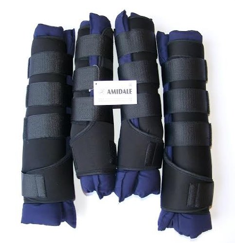 HORSE-STABLE-BOOTS-TRAVEL-BOOTS-WRAPS-SET-OF-FOUR-NAVY-BLUE-XL-L-M-S