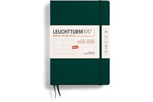 LEUCHTTURM1917 370722 kalendarz tygodniowy Medium (A5) 2025, 18 miesięcy (07.2024-12.2025), twarda okładka, zielony (Forest Green, angielski)