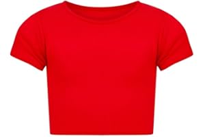 Mini Mart Online Limited Girls Kids Plain Short Sleeves Crop Top Dance Belly Shirt 5-13 Years