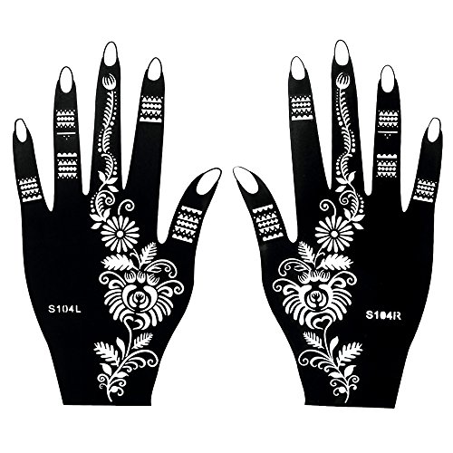 STENCILS TATTOO Mehndi TemplateTattoo Henna Designs s104 2 Sheets for Left and Right Hand - single use - for Henna Tattoo Glitter Tattoo Airbrush Tattoo