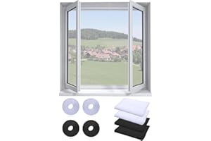 RUGUOA 4 Stück Fliegengitter Fenster Insektenschutz Fenster Ohne Bohren Mückenschutz Fenstergitter mit Klettband Moskitonetz Fenster für die Perfekte Innenraumluft,Zuschneidbar(130x150cm,Schwarz+Weiß)