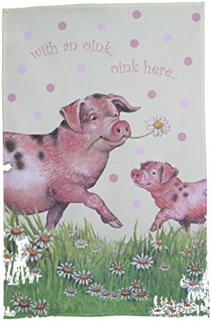 With an Oink Oink Here Pig and Piglet Themed Cotton Tea Towel 100% Cotton Perfect Gift