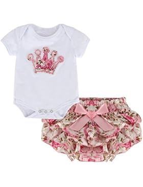 MiyaSudy Neonate Abbigliamento Short Sleeve Principessa Corona Gioca Suit + Set di abbigliamento rosa diviso rosa